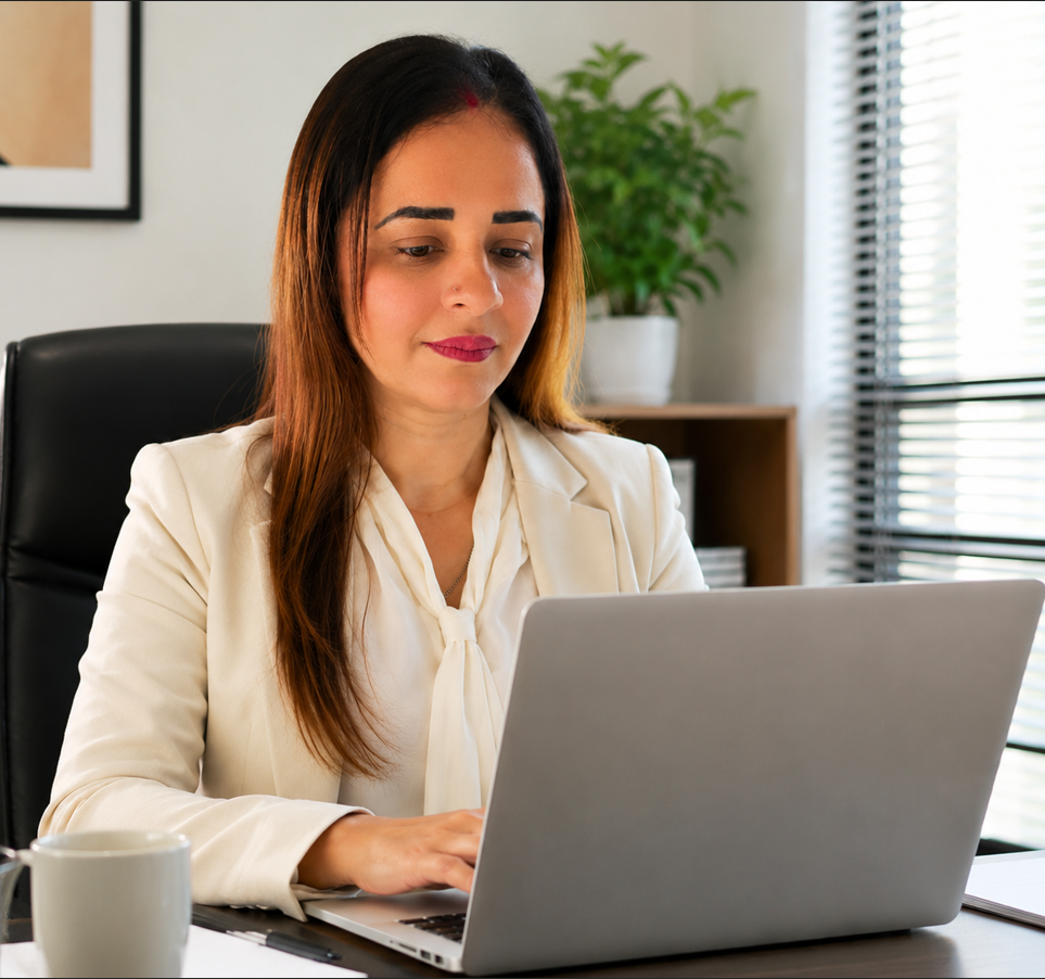 Woman working on laptop